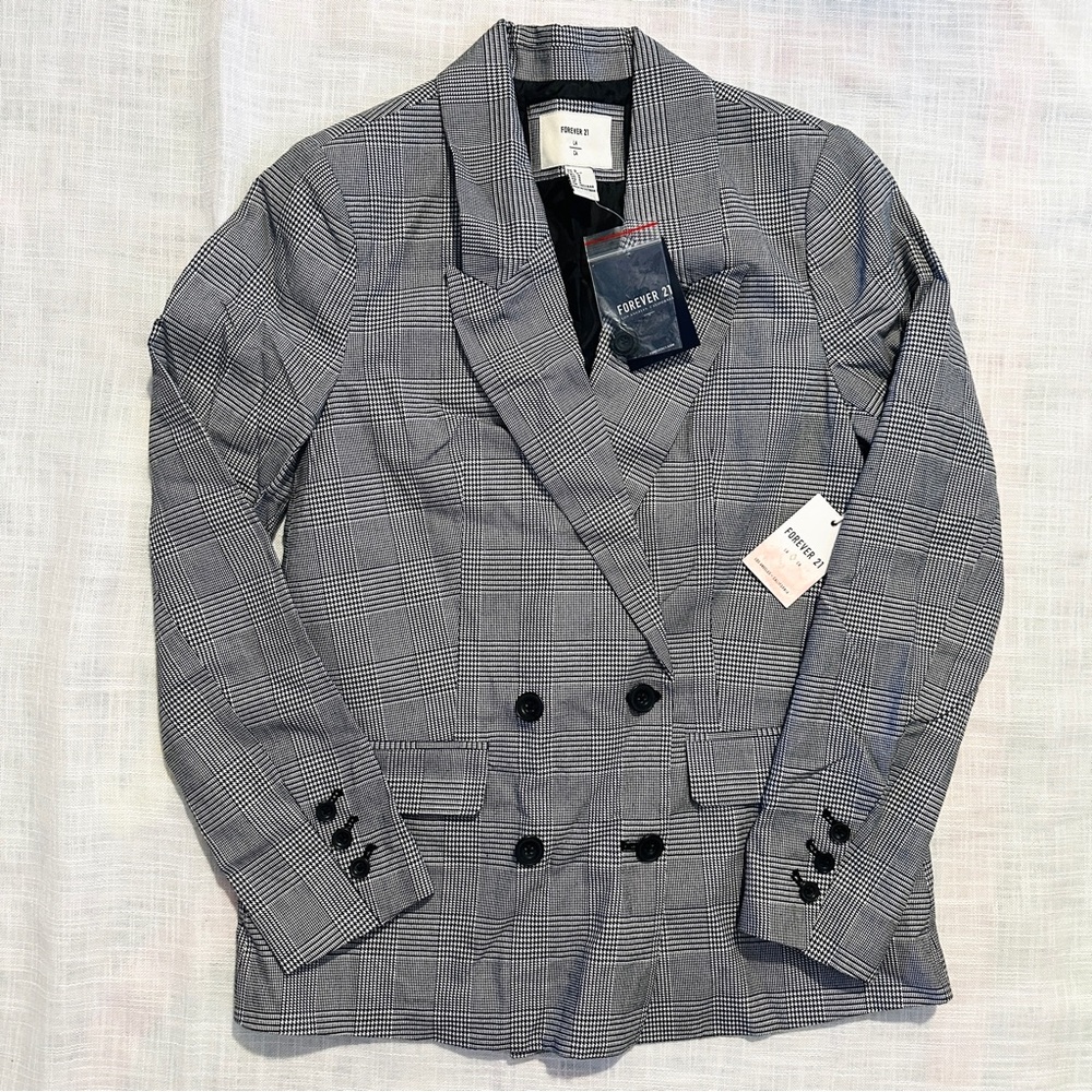NEW Forever 21 F21 Stylist gray women blazer double-breasted design, size S
